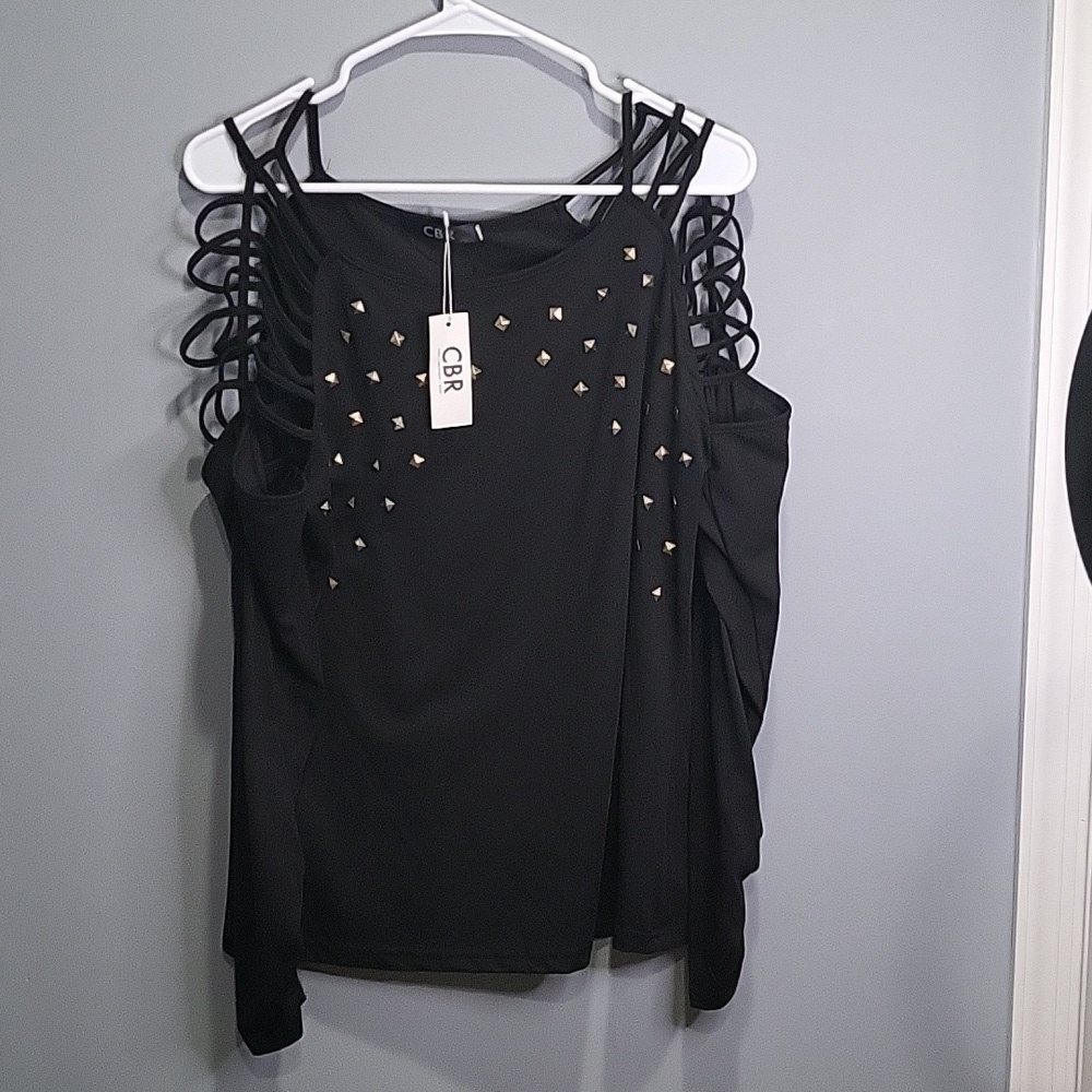 NWT Black cut out "laced look"  shirt with decorative gold "rivets" size XL